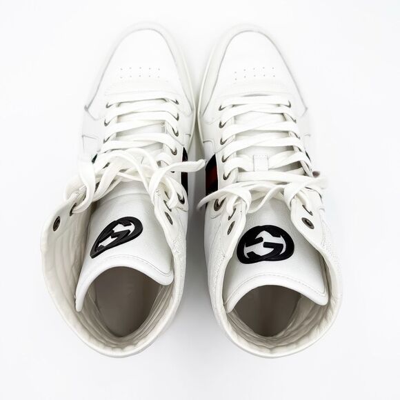 Gucci Web Stripe Coda High Top White Leather Sneakers US Men’s 11.5 - Picture 6 of 15